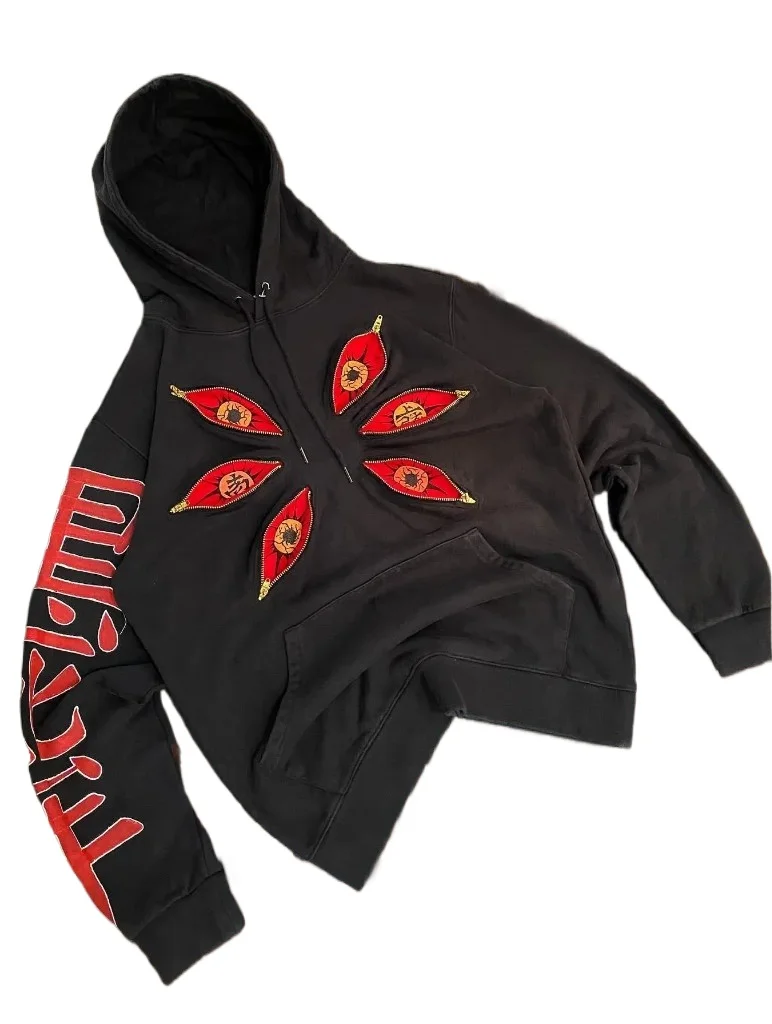 Y2k الشرير ستة العين إعادة العمل سستة Kokushibo هوديس تصميم رائع البلوز الشارع الشهير المتضخم موضة عادية الأزواج أنيمي هوديي #5