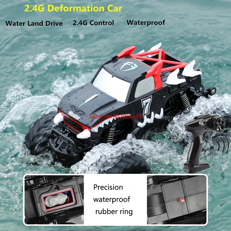 Upgrade Waterproof Amphibious Remote Control Car 4WD Drift Deformation Headlight Water & Land Driving Truck RC Racing Car Toys