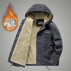 Revestimento de pele de cordeiro masculino com capuz, Casacos de inverno, Espessamento frio, Motocicleta Parkas, Pelúcia