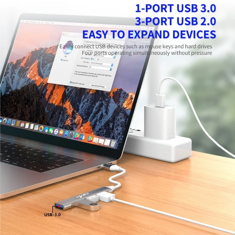 Aluminum Alloy USB / Type C Hub with USB / Type C and Broad Application for Laptops and Smartphones