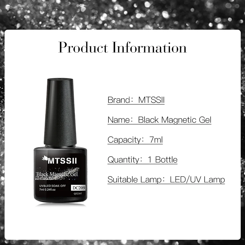 Mtssii-9D Black Crystal Cat Magnetic Gel Esmalte, Espumante, Glitter, Camaleão, Semi Permanente, Soak Off, Arte, Verniz