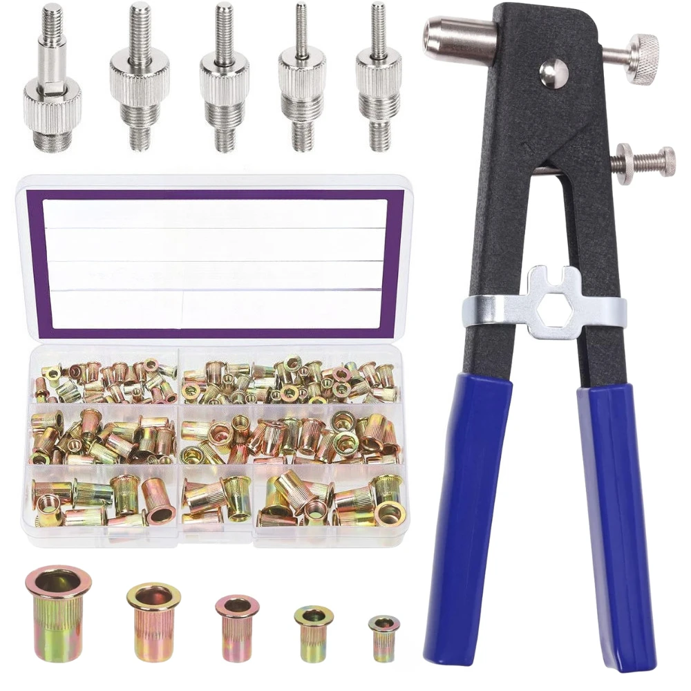

150pcs Rivet Nuts Mandrel Kit M3/M4/M5/M6/M8/M10 or Nut Mandrel Repair Tool Rivet Gun Flathead Screw Nut Rivet Gun Set
