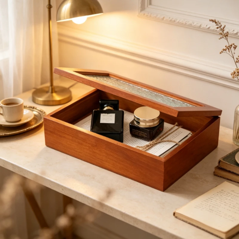 Solid Wood Jewellery Box with Glass Luxury Organizer for Earrings Bracelets Rings Large Case for Small Things Gift for Women