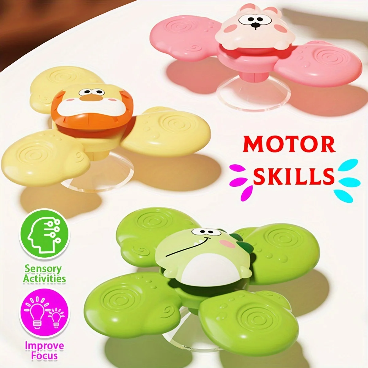 3 uds juguetes giratorios con ventosa, juguetes giratorios de succión para bebés, juguetes de succión de ventana para bebé, bandeja para silla alta, mesa de baño de aire