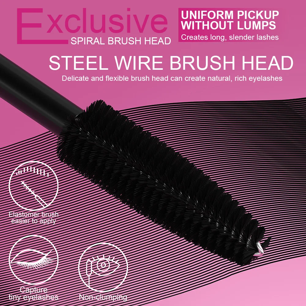 DUNUF3PCS ชุดมาสคาร่า 5D - สูตรติดทนนานกันน้ําสีดํา ไม่หนีบและแห้งเร็ว เพิ่มความหนาและยืดขนตา