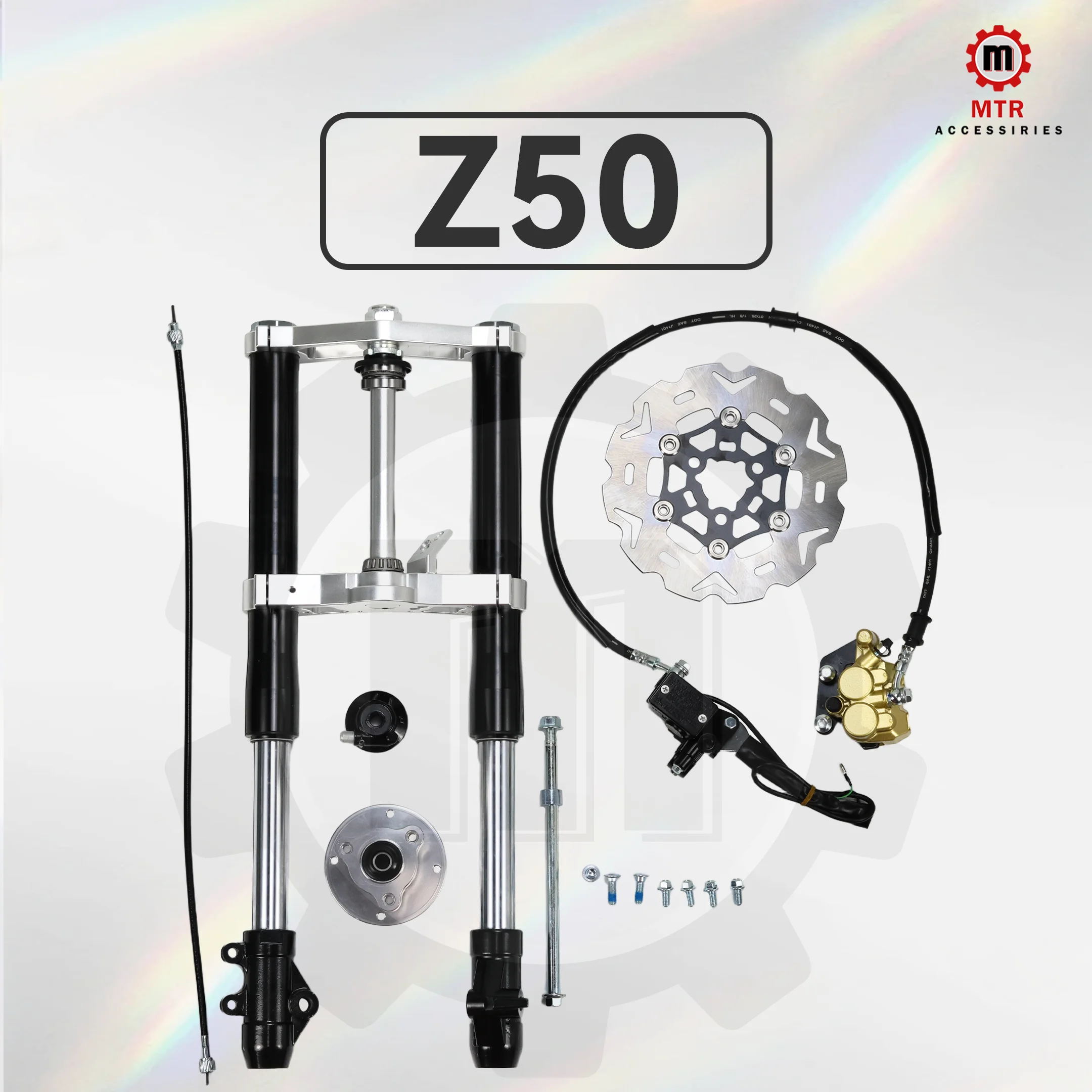 Z50 570mm Inverted Suspension Kit Front Fork Kit 45mm Black Dual-Piston Caliper Hydraulic Unadjustable for Monkey Z50 Motorcycle