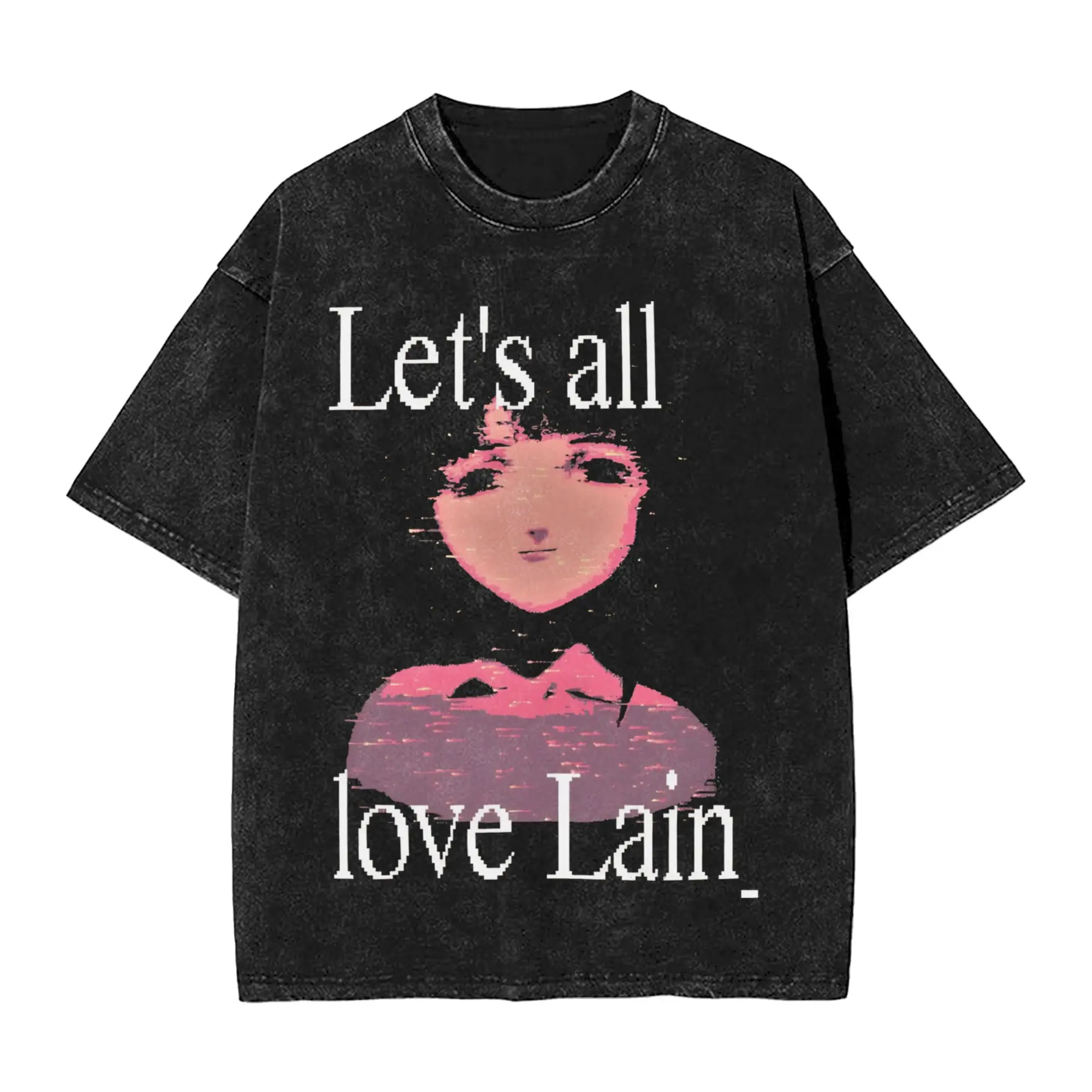 Let_s All Love Lain  T Shirts for Men Pure Cotton T-Shirts Crew Neck  Serial Experiments Lain Tees Short Sleeve Clothing Party