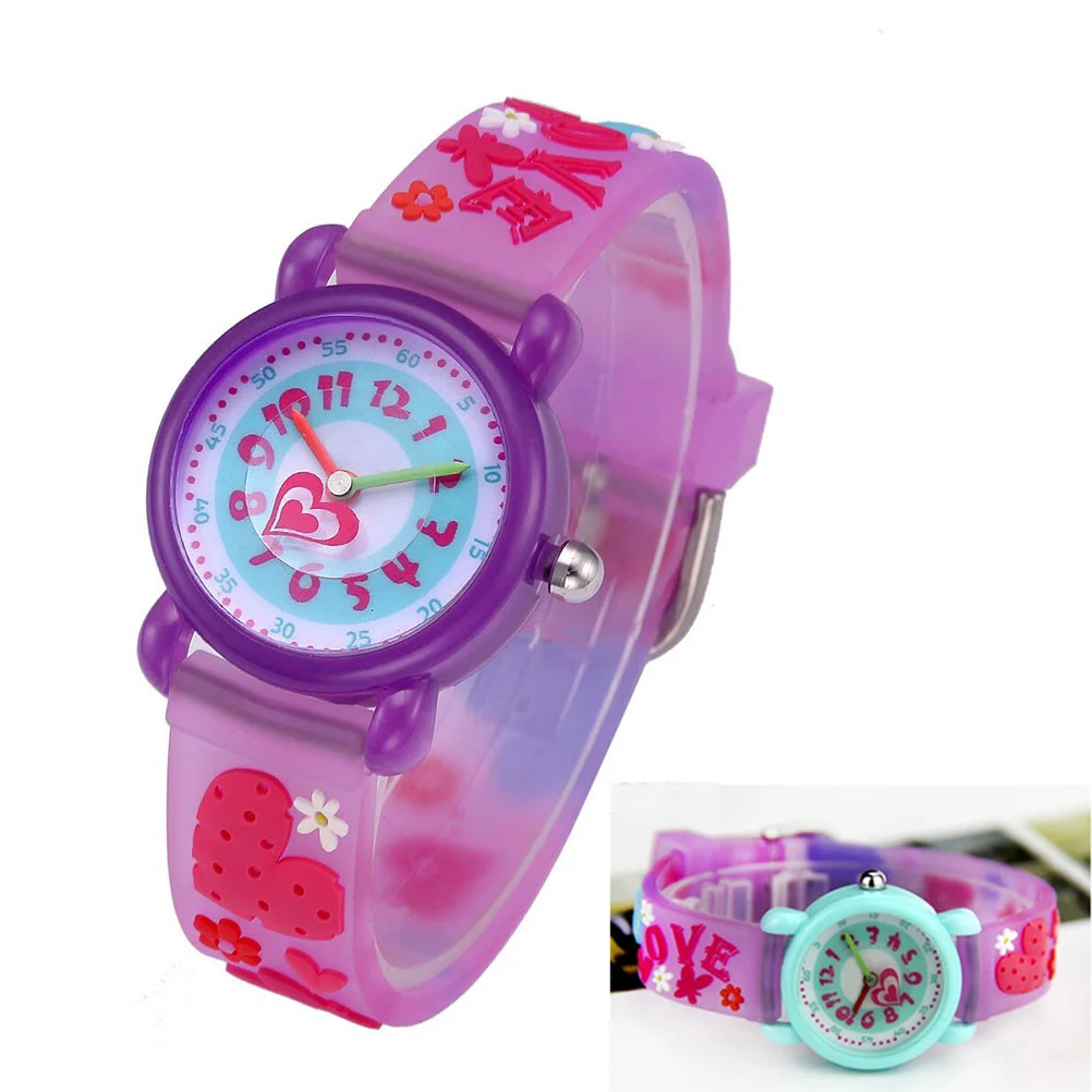 3D Cartoon Watch Silicone Waterproof Quartz Wristwatch For Purple Durable Resin Glass
