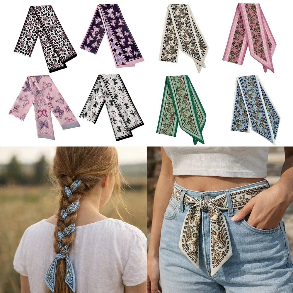 

Новый шелковый тонкий шарф-платок, длинный декоративный шелковый платок, двусторонняя лента-декор, женские аксессуары