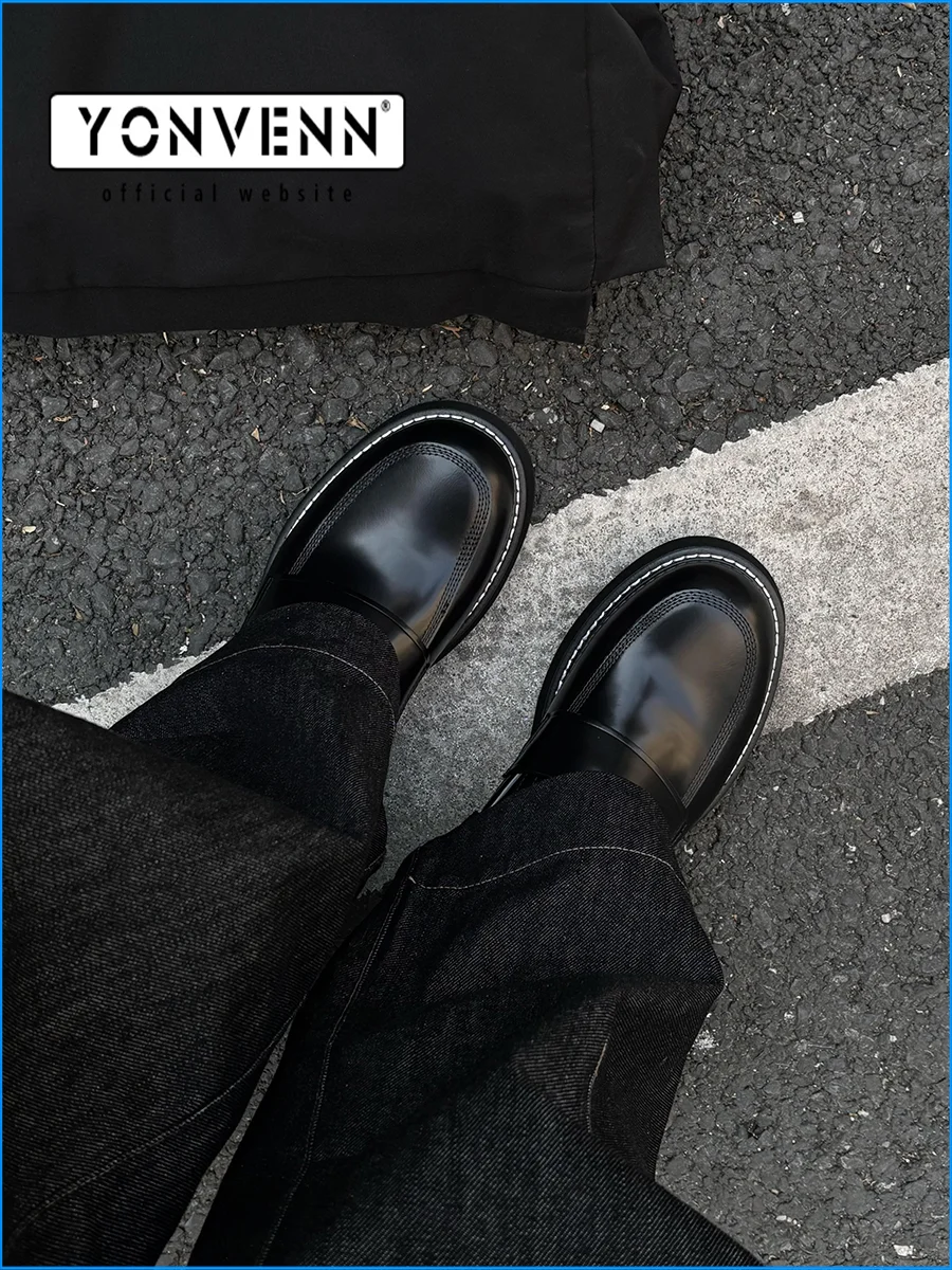 Casual loafers with men's shiny finish business work formal leather shoes slip in comfortable commuting for work