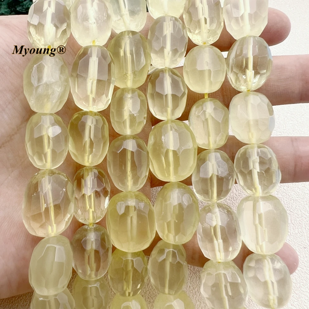 Large Faceted Natural Lemon Quartz Crystal Cutting Nugget Beads For DIY Jewelry Making MY230972