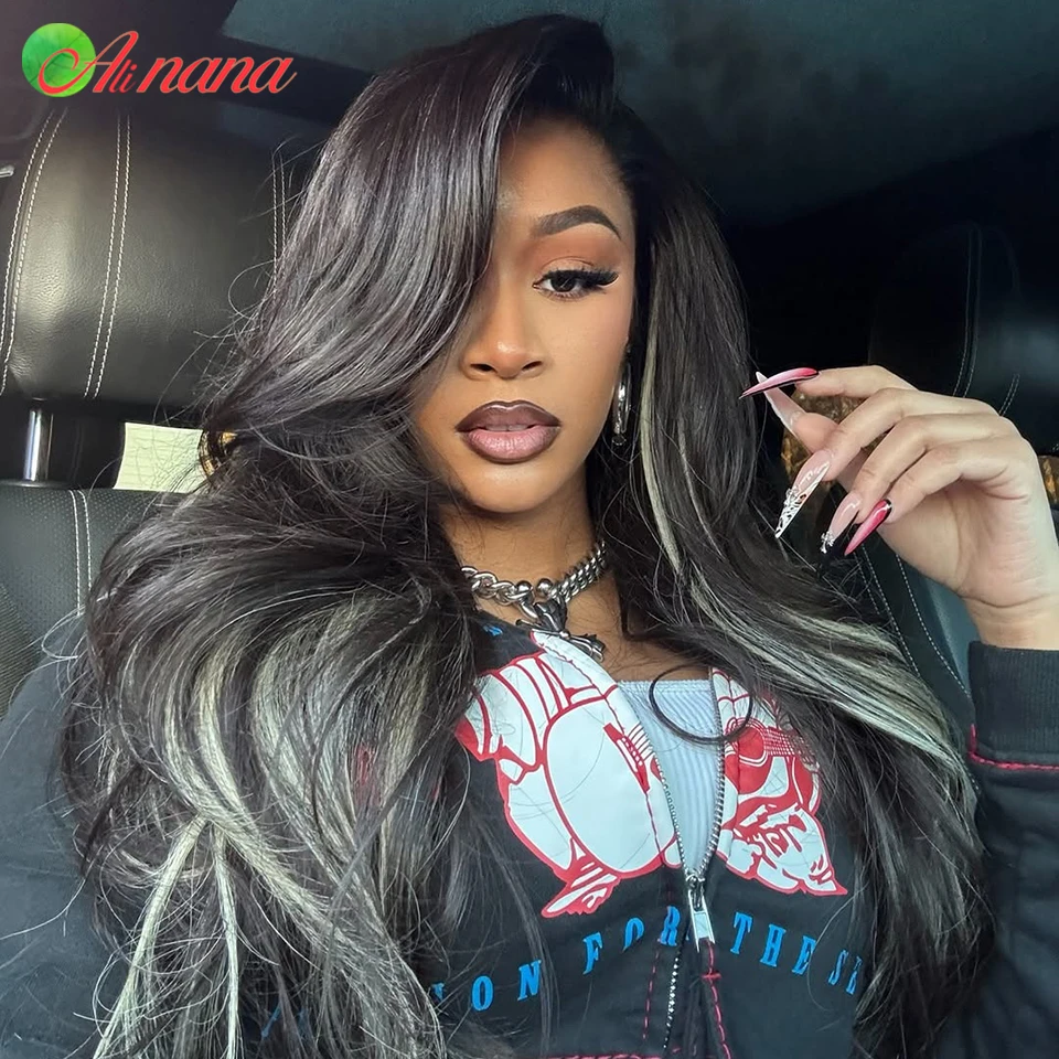 

200% Density Highlights Gray Colored Human Hair For Women HD 13x6 Lace Front Wigs Body Wave Platinum Blonde 5x5 Lace Closure Wig