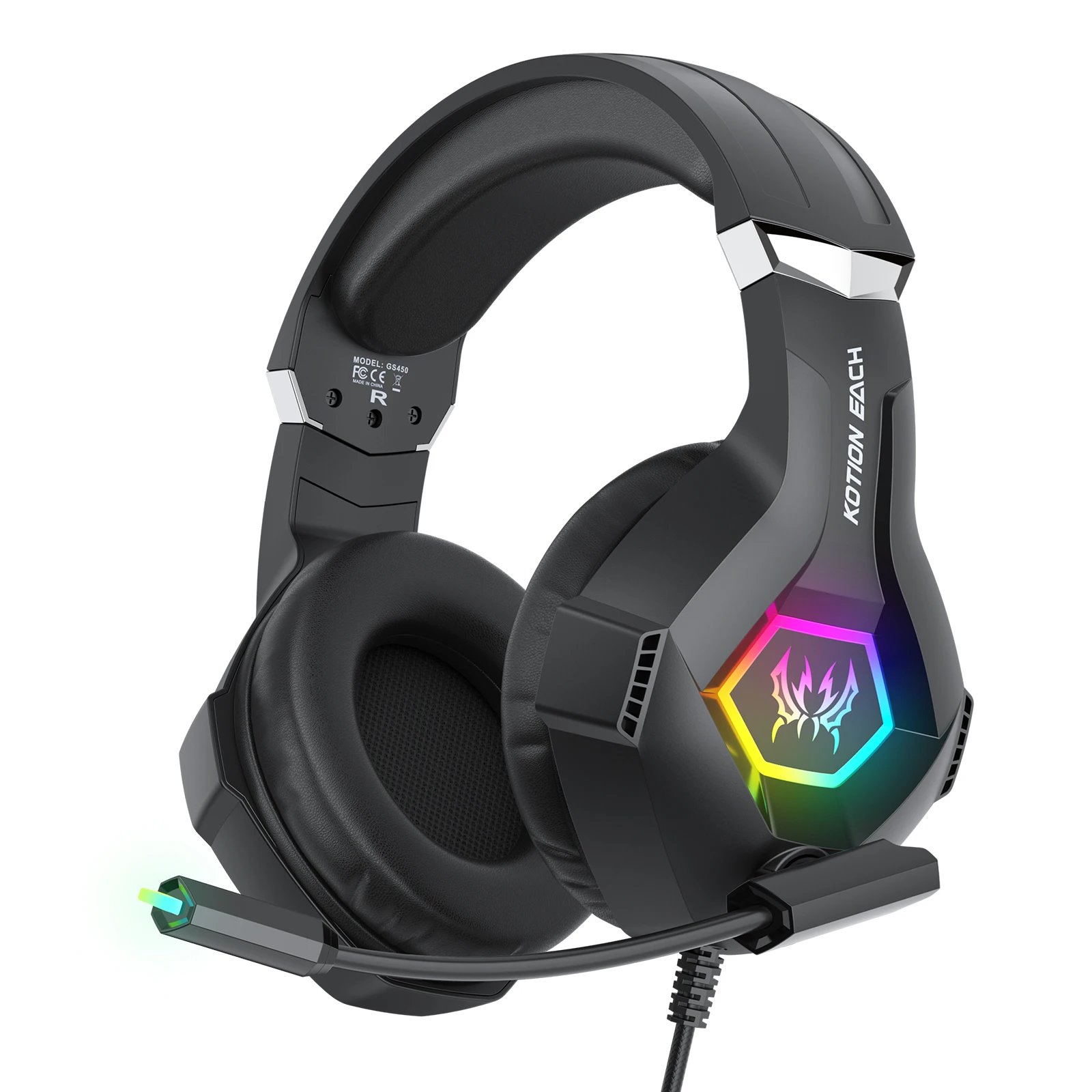 Stereo Gaming Headset Wired Bass RGB Light Noise Cancelling Mic For PC PS5 Xbox Series S X Mobile 3.5mm USB Braided