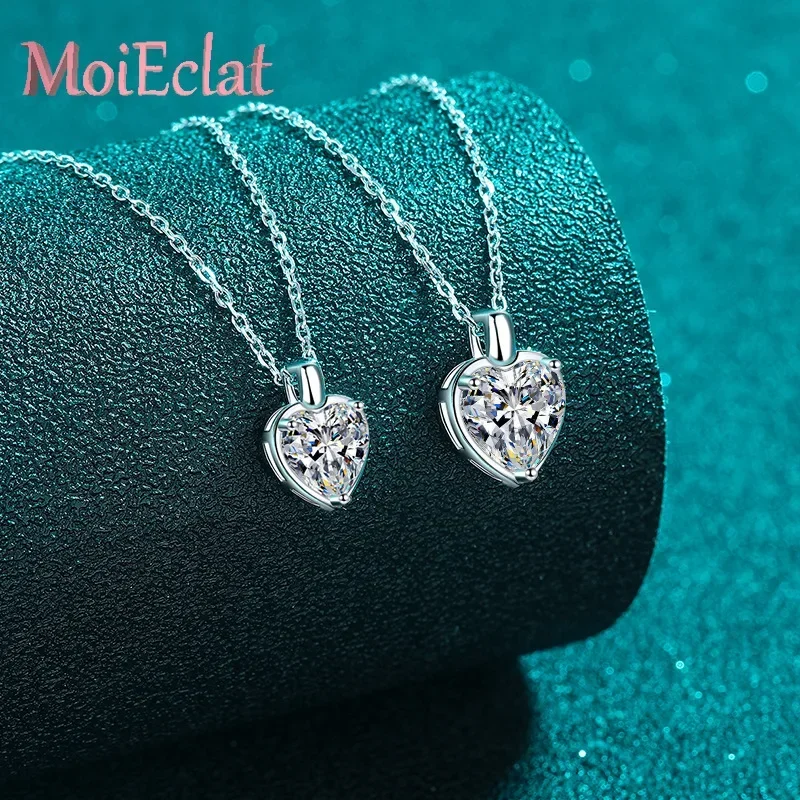 MoiEclat Store Platinum PT950  Heart-shaped 1ct/2ct Moissanite Pendant for Women, Vintage Inspired Chain Lover Luxury Jewelry