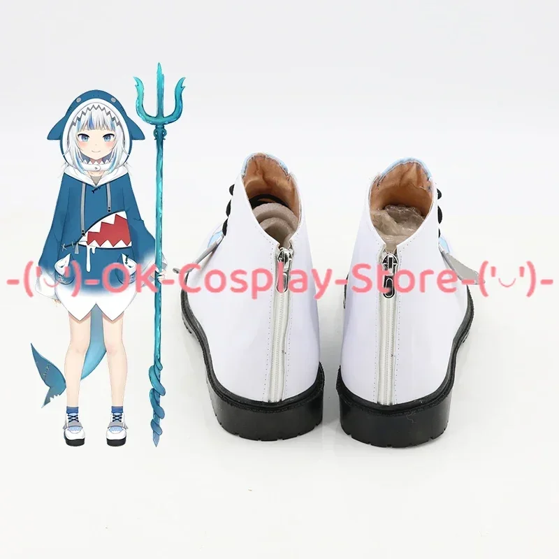 [Personnalisé] Vtuber Gawr Gura Cosplay chaussures Anime jeu de rôle accessoire de déguisement Halloween carnaval fête de vacances bottes en cuir PU