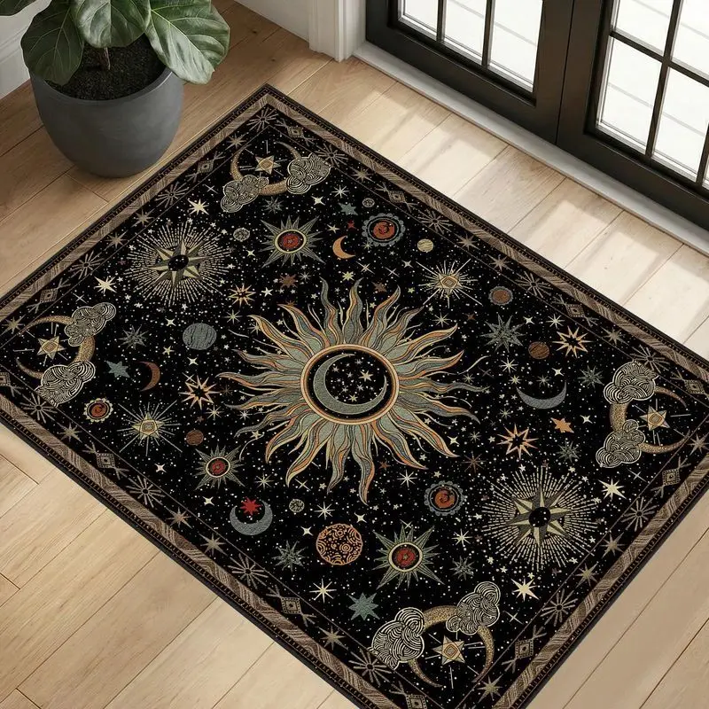 VIKAMA Celestial Sun Moon Star Carpet Bohemian Witchcraft Style Anti slip Floor Mat Home Decoration Carpet