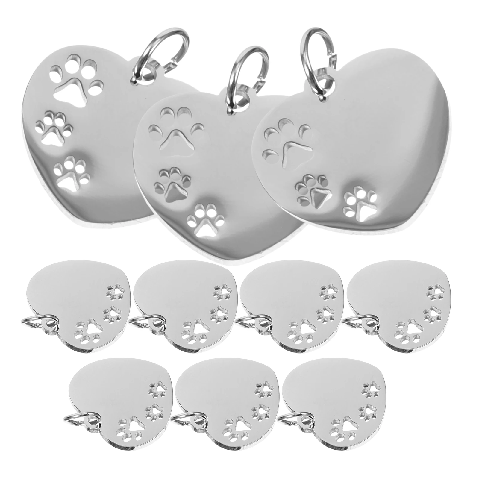 

10pcs Dog Pet Name Tags Stainless Steel Blank ID Collar Charms Puppy Tags Durable Rust Resistant Silver Color