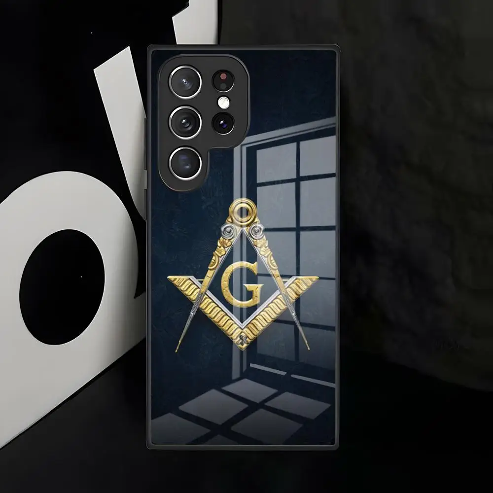 Gold Freemason Logo Phone Case For Samsung S26 S25 Edge S24 S23 S22 Ultra Plus Fe A57 A37 A17 A27 5G Glass Cover
