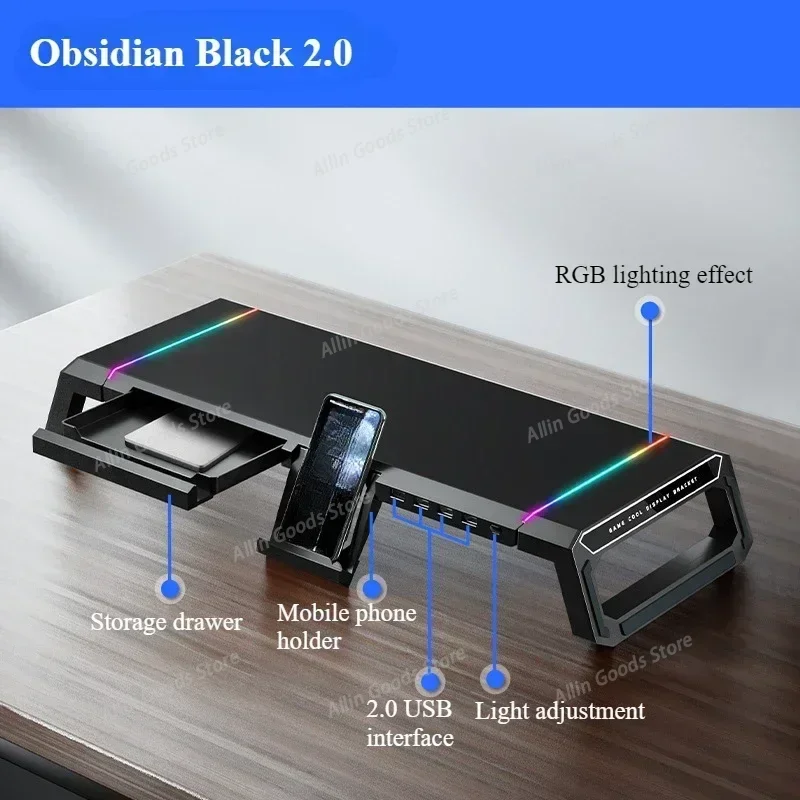 Desktop Multifunctional Foldable Computer Monitor Riser, desktop Elevated Stand with Storage Base Desktops Folding storage base