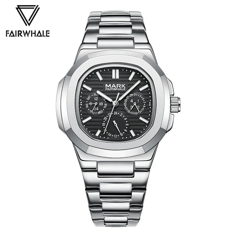 

Mark Fairwhale 5019 мужские деловые часы брендовые модные водонепроницаемые кварцевые часы со стальной полосой календарь мужские часы Reloj Hombre