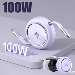 1M 100W Fast Charging Type C Cable Retractable USB C To USBC Data Cord for 15 Pro Max 15Plus Samsung Huawei Xiaomi