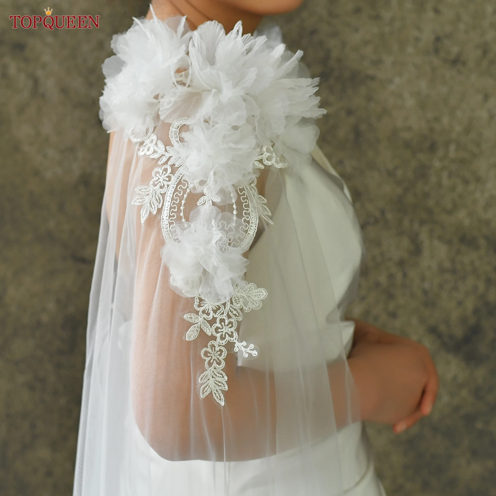 TOPQUEEN Vg118 Lace Flower Long White Flowing Shawl False Sleeves For Women Suitable For Dress Accessories Can Be Customized