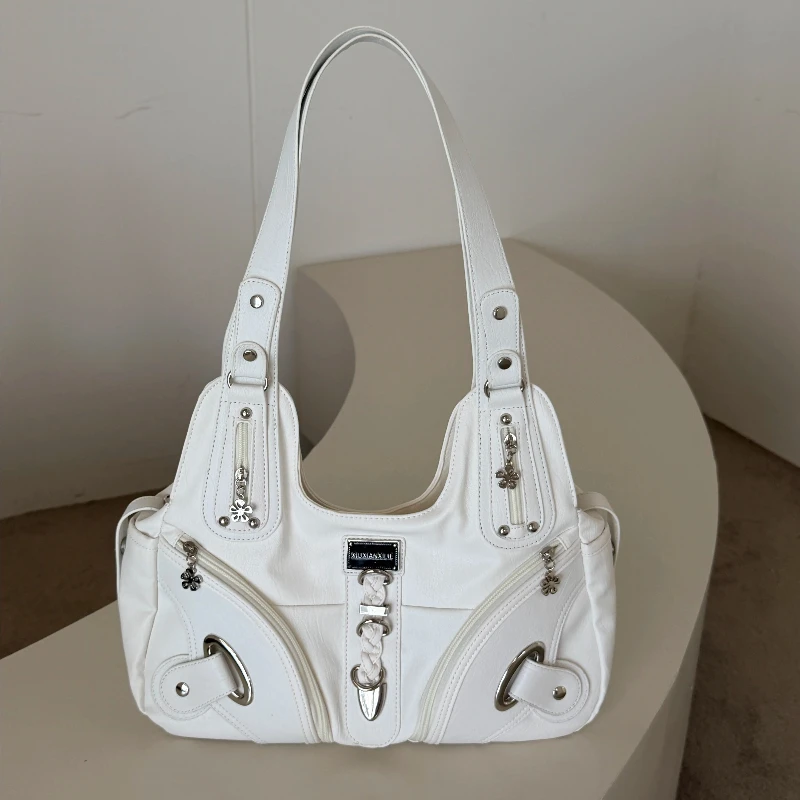 

Sweet and Cool Babes PU Leather Women's Shoulder Bags Solid Color Locomotive Wind Female Armpit Bag Versatile Ladies Handbag