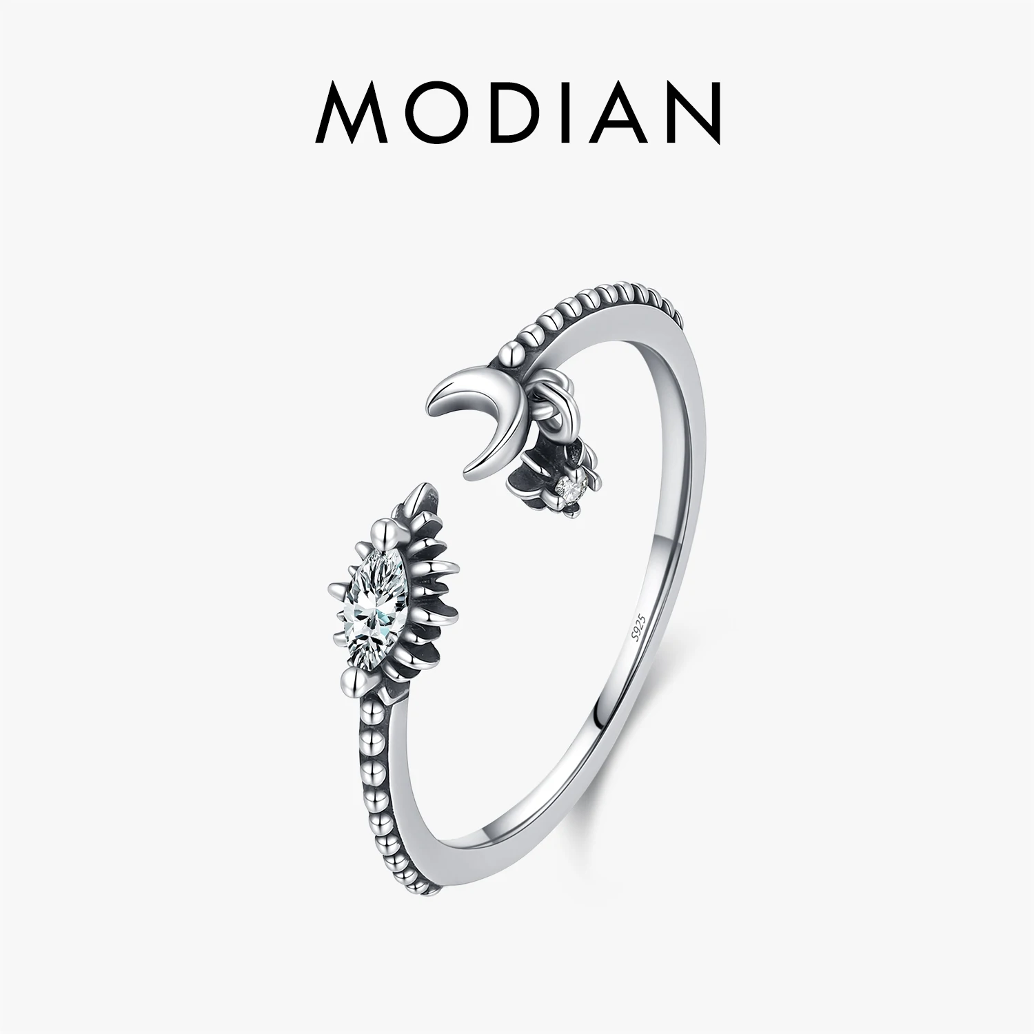 MODIAN 925 Sterling Silver Vintage Sun Moon Adjustable Open Size Ring Trendy Fine Jewelry Accessories For Women Daily Wear