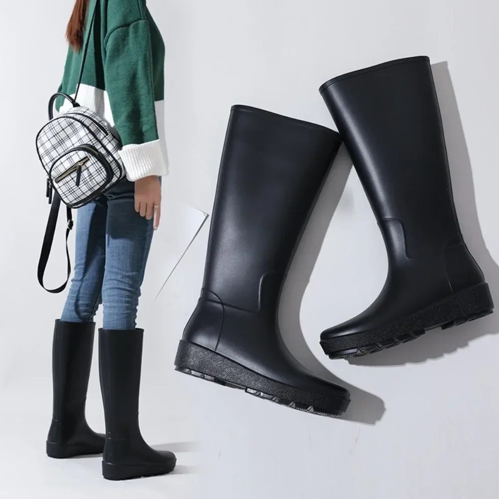 High Tube Women's Rain Shoes Rain Boots for Women with Sloping Heels Soft Horse Boots Long Tube Water Shoes Women's Rubber Shoes