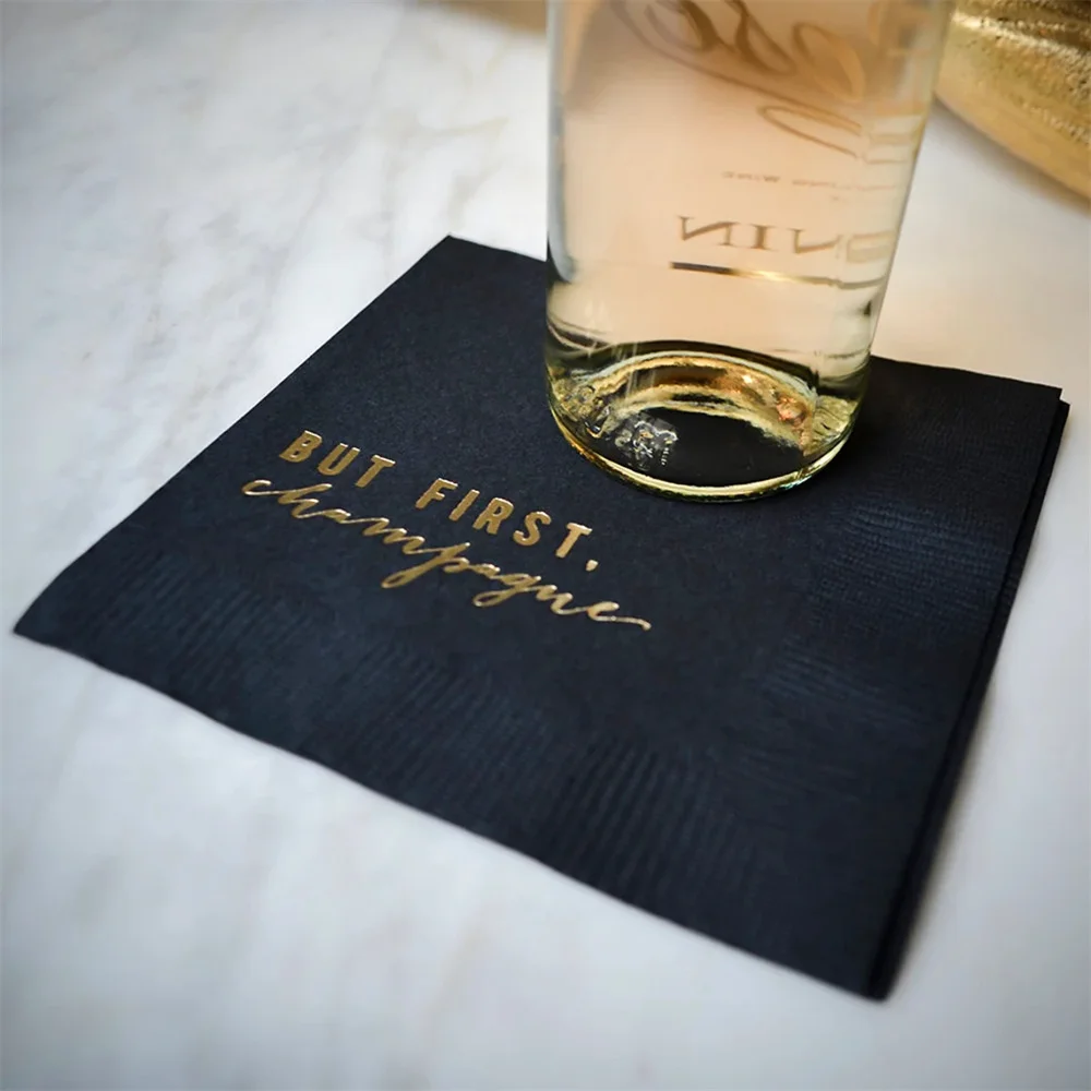 

50PCS But First Champagne Gold Foil Printed Party Napkins, Personalized 3 Ply Cocktail Napkins, Wedding Reception, Cocktail Hour