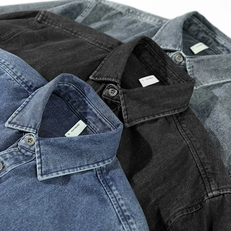 Fashion Designer Men Shirts High Quality Blue Gray Loose Fit Casual Denim Shirts Men Y2K Japanese Style Vintage camisa masculina
