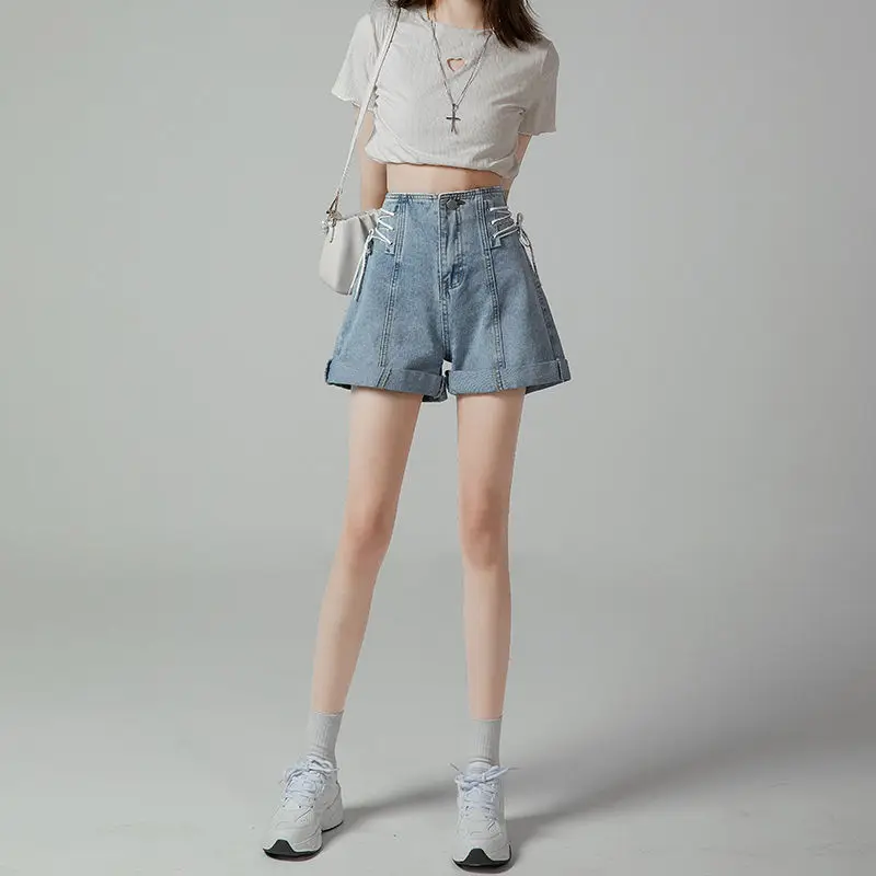 High waist denim shorts women's summer thin 2022 new thin loose wide denim shorts women's summer new  vintage clothes