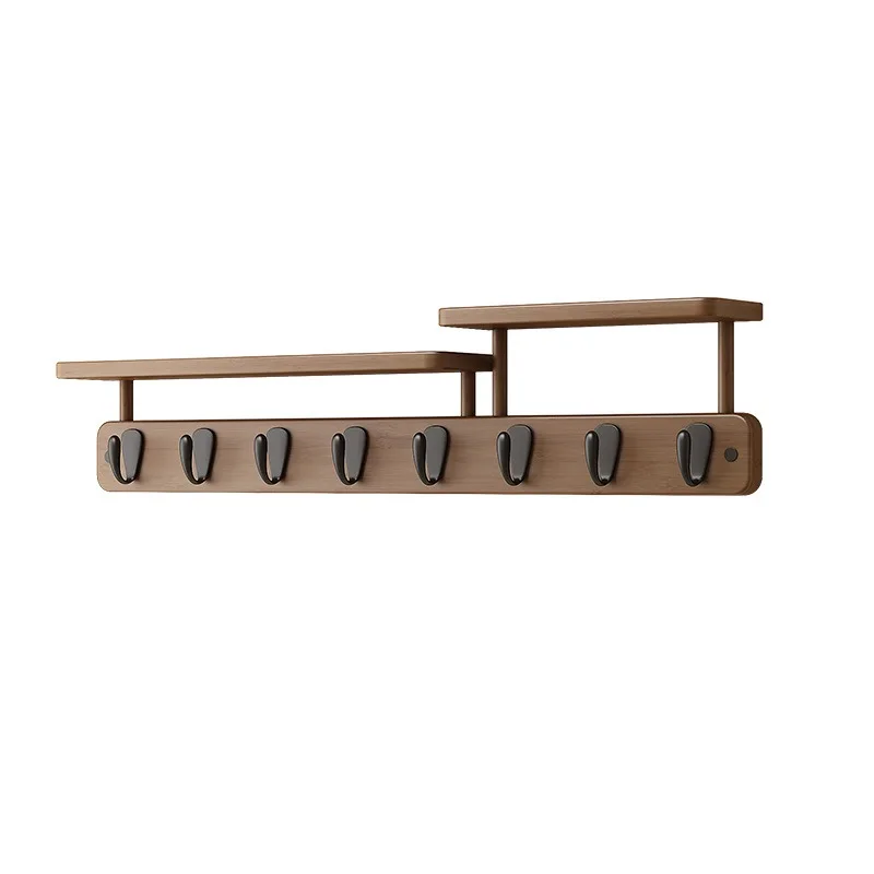 Solid Wood Wall Mount Coat Hook Rack with Storage Shelf Punch Free Entryway Hanger for Clothes Bag Hat Scarf Organizer