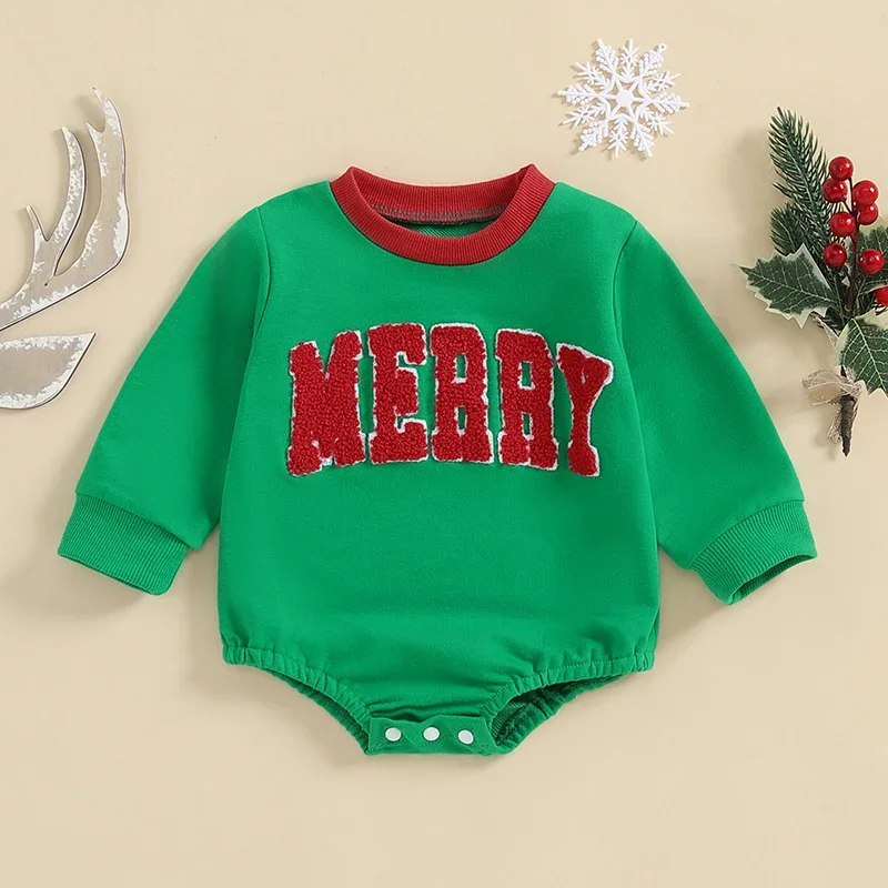 

SUNSIOM 0-18Months Baby Sweatshirt Romper Christmas Letter Embroidery Long Sleeve Jumpsuit for Newborn Girl Boy Casual Clothes