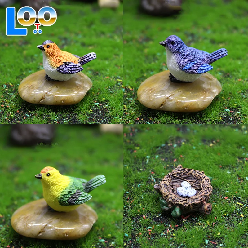 1/4 pçs estatuetas birdie micro paisagem ornamentos ninho de pássaro ovos mini jardinagem bonsai simulação modelo casa de bonecas decoração