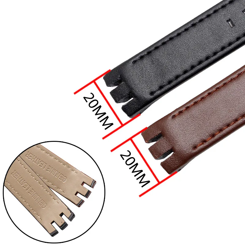 20MM Cowhide Leather Watchbands For Swatch YTS401 YTS402 YTS403 YTS409 YTS713 YTB400 Watch Strap Men Curved end Watches Bracelet