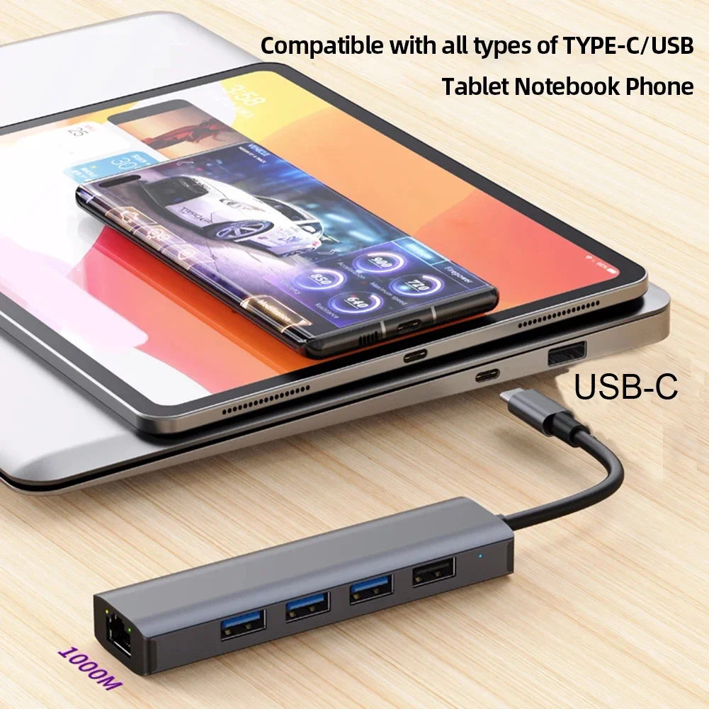 5 In 1 Usb-C Hub 3.0 1000mbps Rj45 Ethernet Hub Expansion Base Type-C Pd100w Base Multifunctional Expansion Adapter view 5