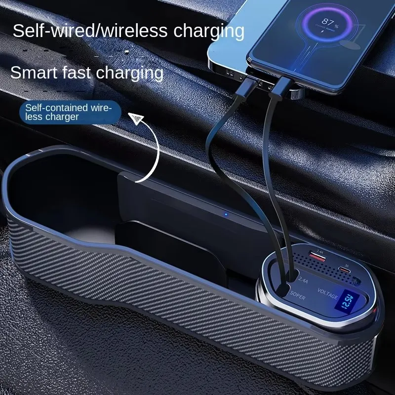 Car Seat Gap Storage Box With Super Fast Charge Organizer Seat Crevice Filler Box Wireless Charging Universal Car Accessories