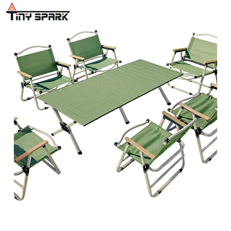 Outdoor Folding Table Portable Camping Picnic Egg Roll Table Aluminum Alloy Table and Chair Set