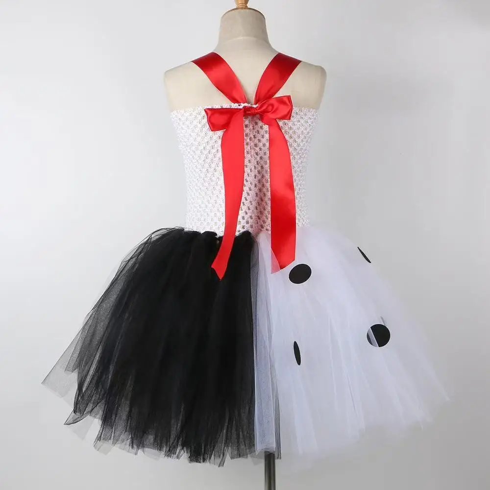 Dalmatian Dog Tutu Dress White Black Spotted Animal Halloween Costume Puppy Dressing Outfit image 3