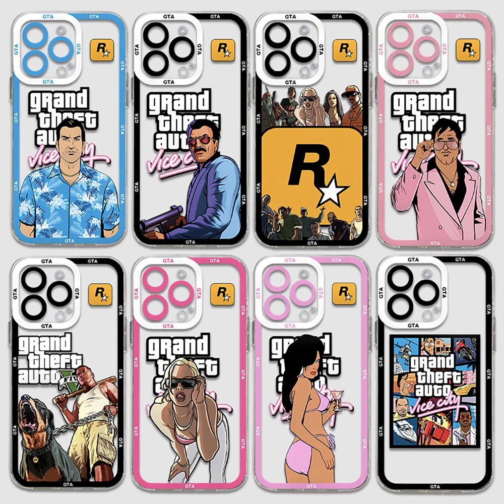 New Hot Gta vice city Phone Case For iPhone 16 15 14 13 12 11 Mini Pro Max X XR XSMax 7 8 Plus Transparent Soft TPU Back Cover