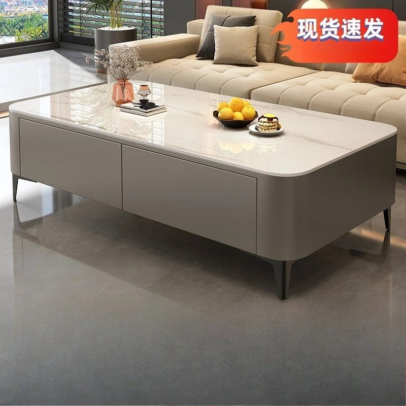 

Rock slab coffee table living room household small apartment light luxury tea table marble TV cabinet combination