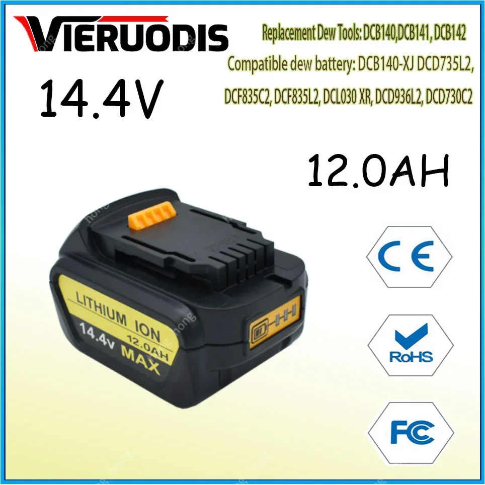 

for Dewalt 14.4V 12.0AH/6.0AH power tools battery DCB140 DCB141 DCB142 DCD735L2 DCF835C2 DCF835L2 DCL030 lithium-ion battery