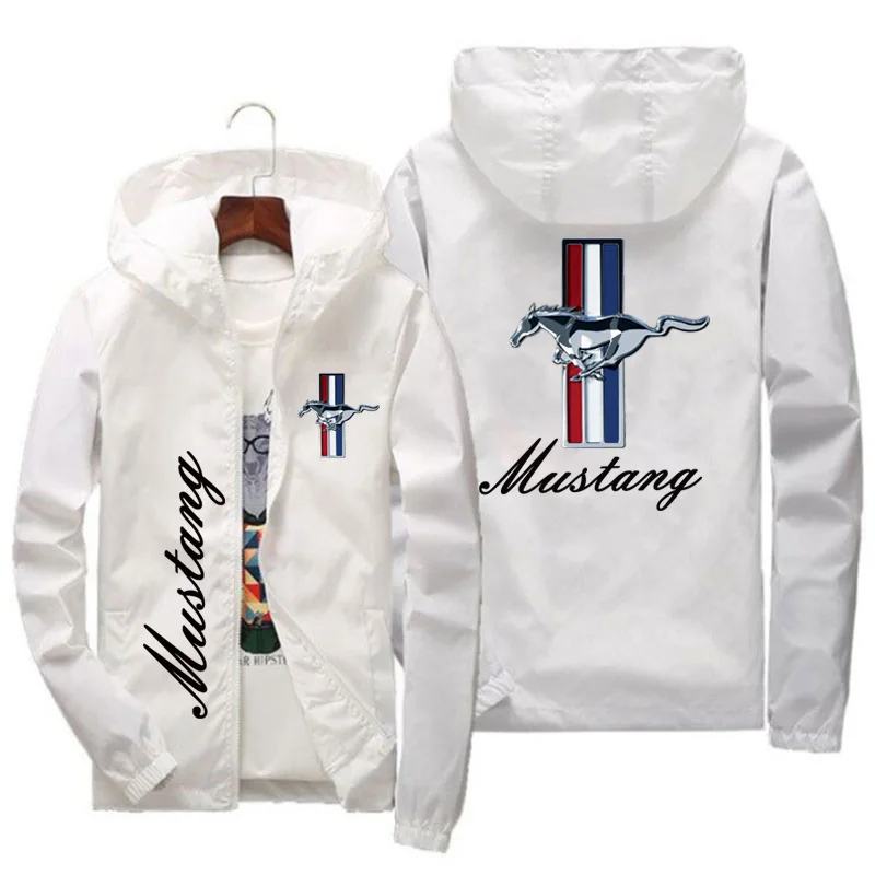 Giacca con cappuccio stampata con logo Ford Mustang da uomo giacca a vento abbigliamento casual all\'aperto primavera e autunno