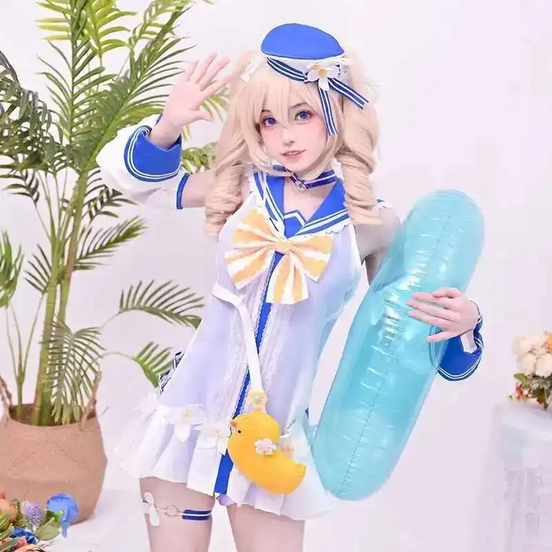 

Halloween Carnival Uniforms Genshin Impact Barbara Cosplay Costume Women Cute Swimsuit Sexy Swimwear Jumpsuit Coat