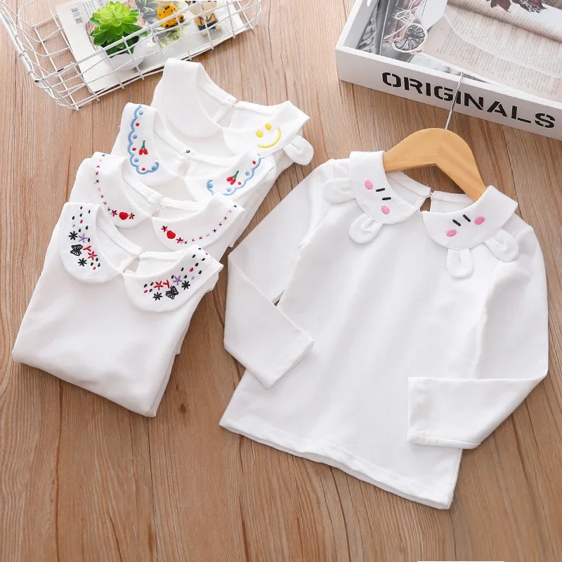 Girls' Baby Cartoon Multiple T-shirts Simple Solid Color Underlay Long Sleeve Cotton Children's Top Spring and Autumn