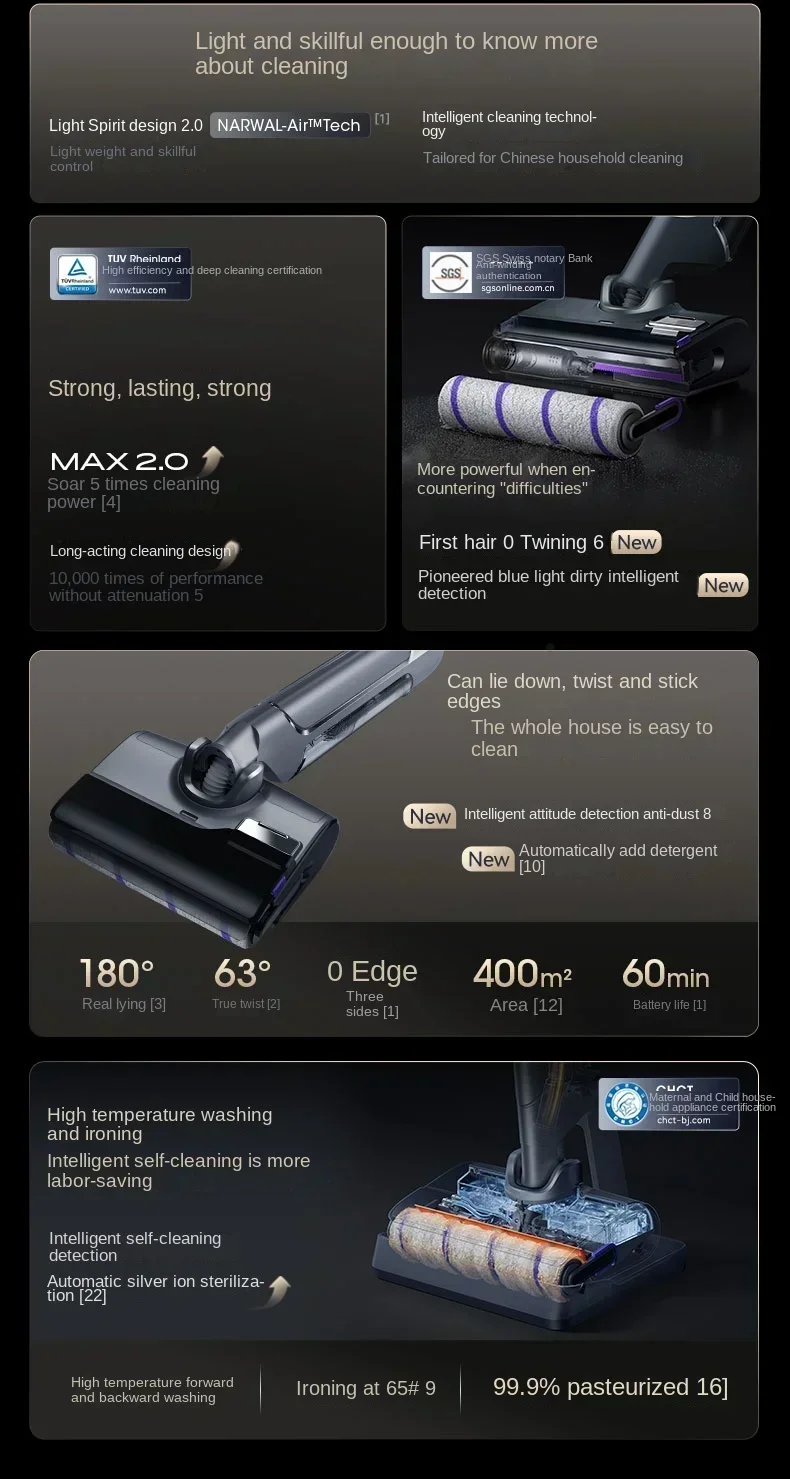 NARWAL Fully Intelligent Floor Washing Machine S2 Intelligent Detection of Three Welts, High Temperature Ironing and Drying