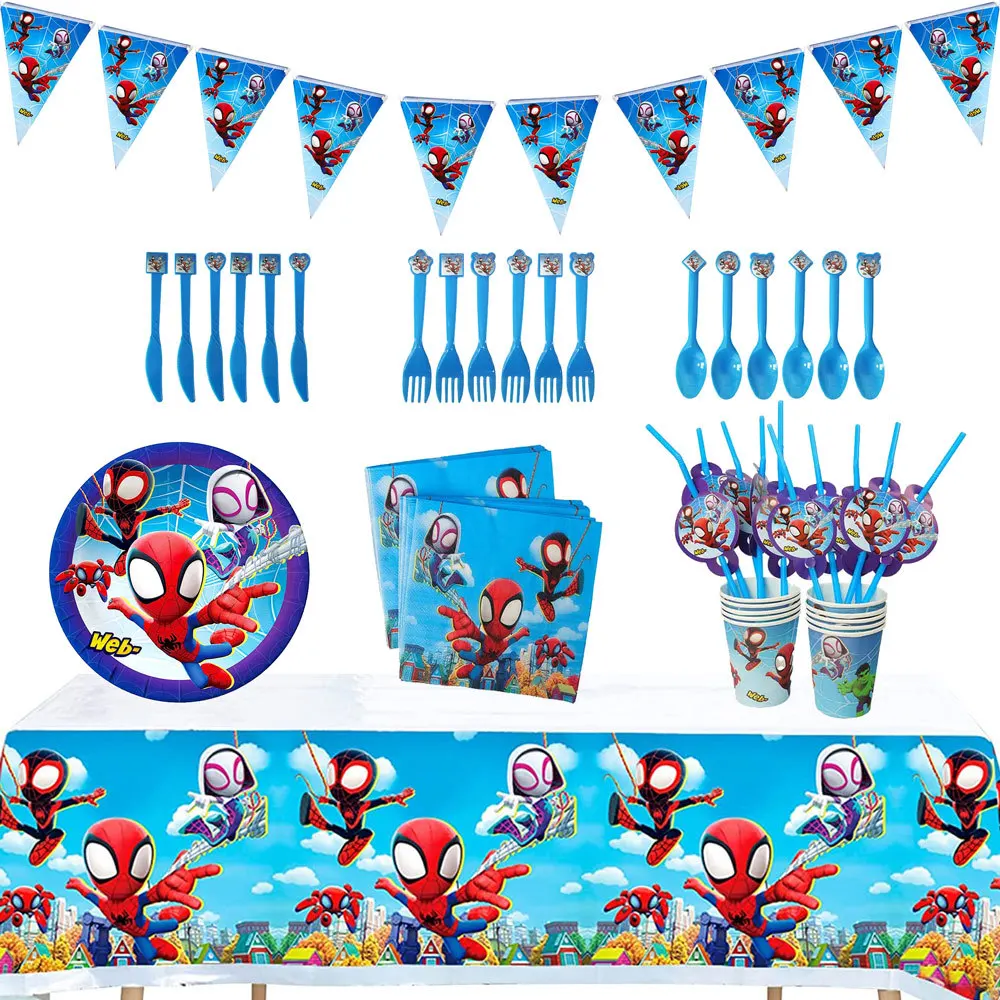 Spiderman And His Magic Partner Happy Birthday Banners Balloons Party Decor Baby Shower Supplies Boy Disposable Tableware