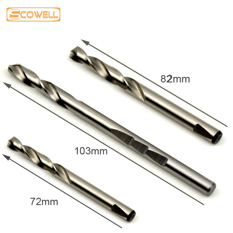 10pcs SCOWELL Milled Shank Pilot Drill Bit for Hole Saw Arbor 6.35*103mm or 6.35*72mm 6.35x82mm HSS Center Twist Drilling Bits