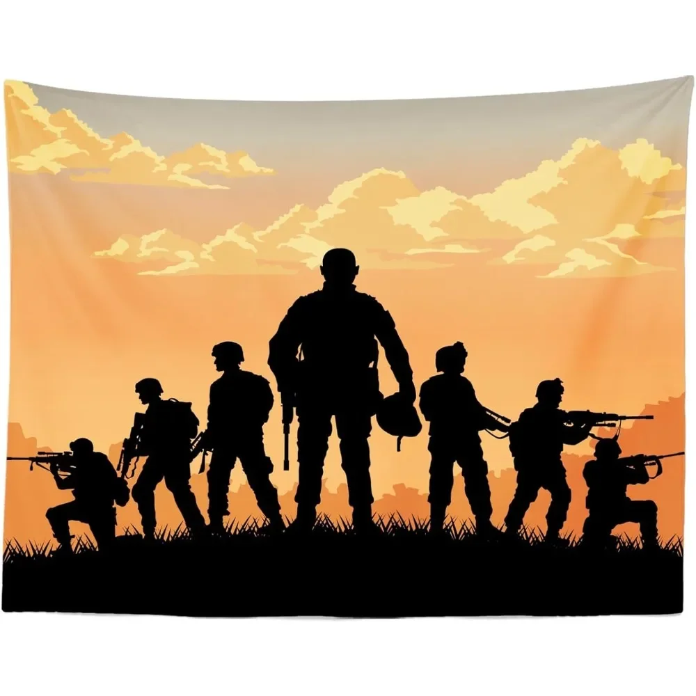 

Army Soldier Tapestry Military Soldiers Silhouettes Wall Background for Adults Welcome Soldiers Party Decorations Bedroom Living